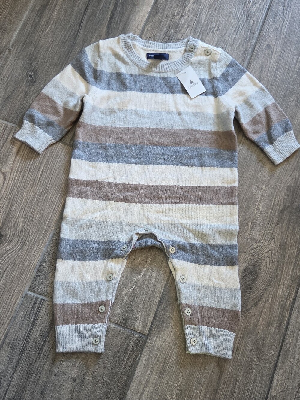 GAP Baby NWT 6-9 Months Brown/Gray Striped Knit One-Piece Romper